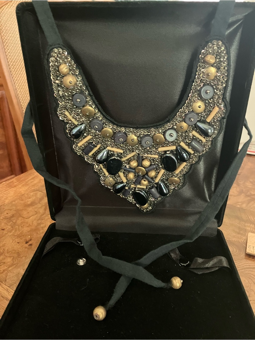 Source Unknown Black and Gold Beaded Statement Necklace